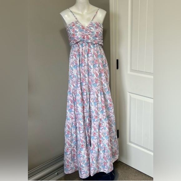 Lusana Dresses & Skirts - NWT Anthropologie Cotton Floral Halter Belle Maxi Dress Pink Blue White Medium